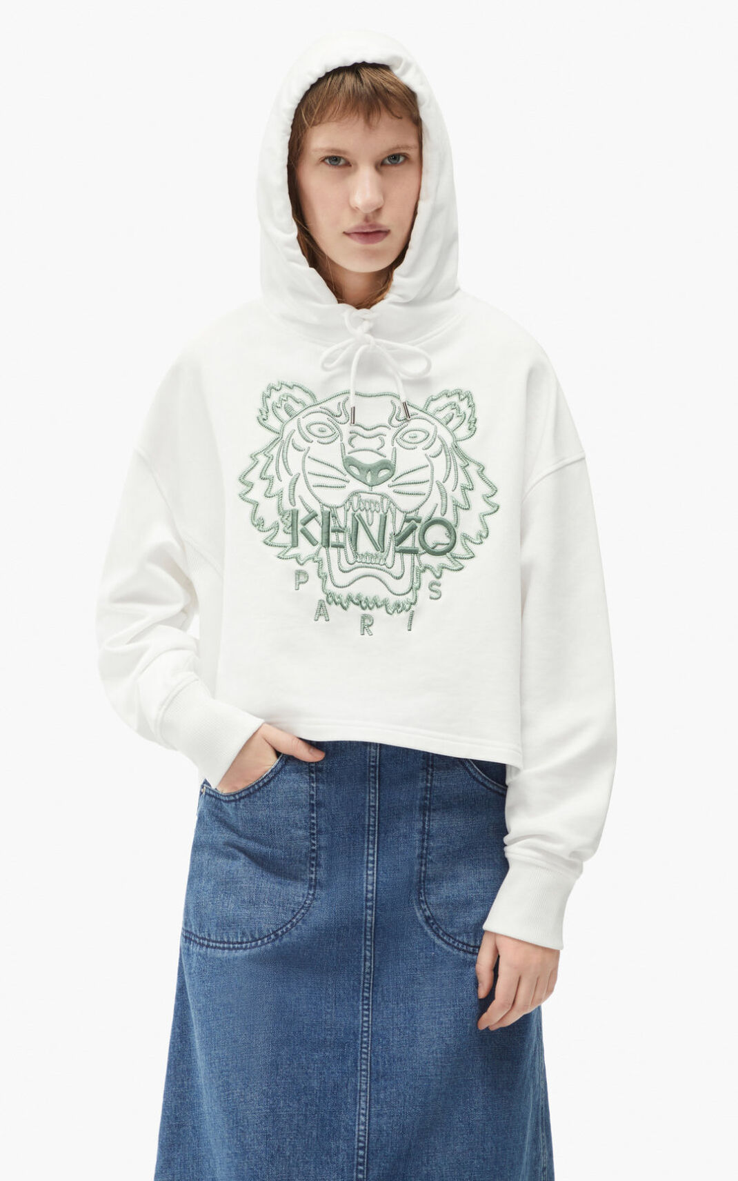 Kenzo Tiger boxy Kapşonlu Bayan Beyaz | 2968-HOMNR